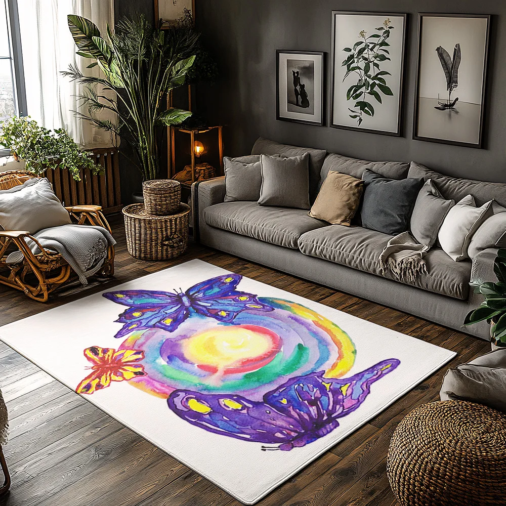 

Colorful Butterfly Area Rug Non Slip Doormat Washable Floor Mat Home Decor Living Room Bedroom Entrance Carpet Artistic Design