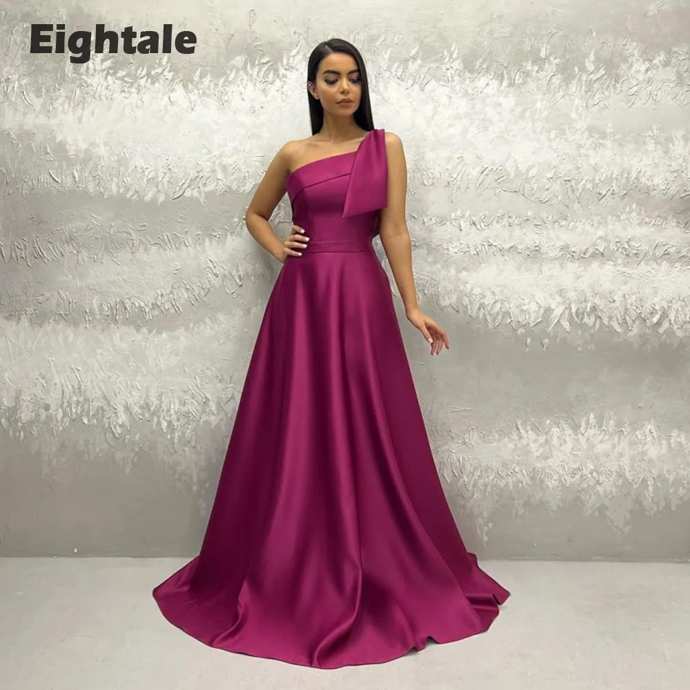 

Eightale Formal Women's Evening Dresses Arabic One Shoulder Dubai Satin Floor Length A-Line Party Prom Gowns robe de soirée