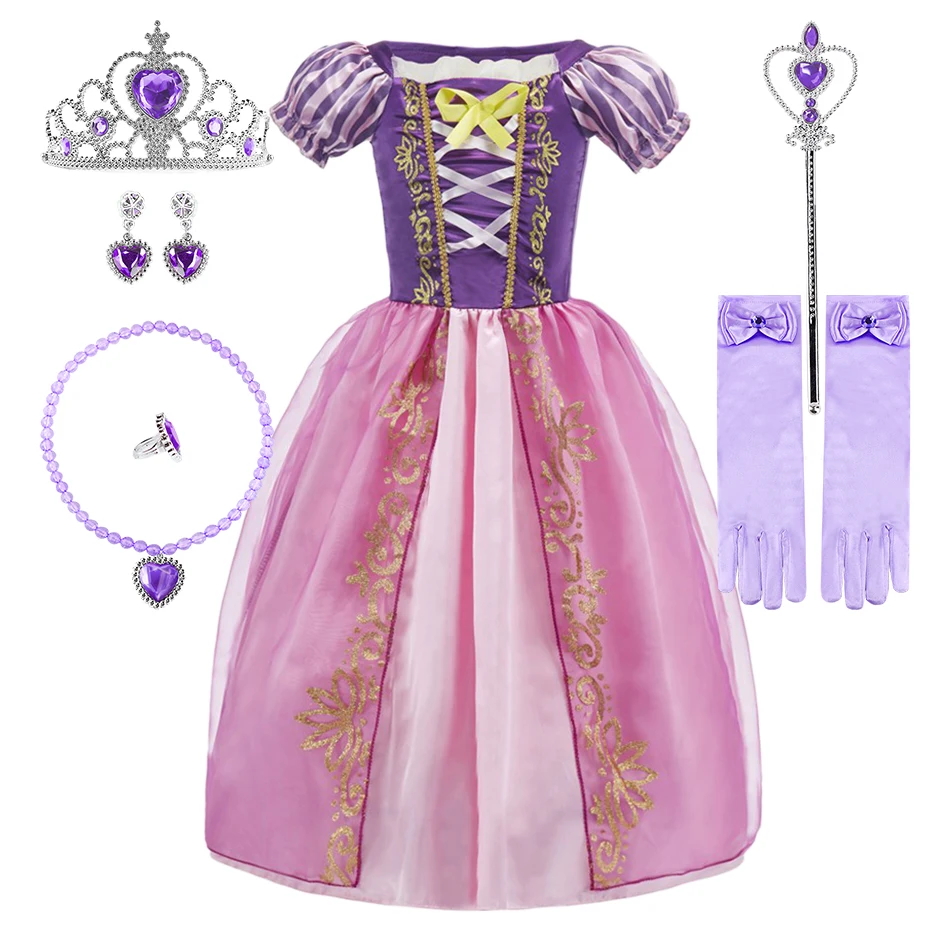 Little Girls Rapunzel Belle Aurora and Cinderella Christmas Princess Cosplay Dress with Accessories Suitable Banquet Ball Gown