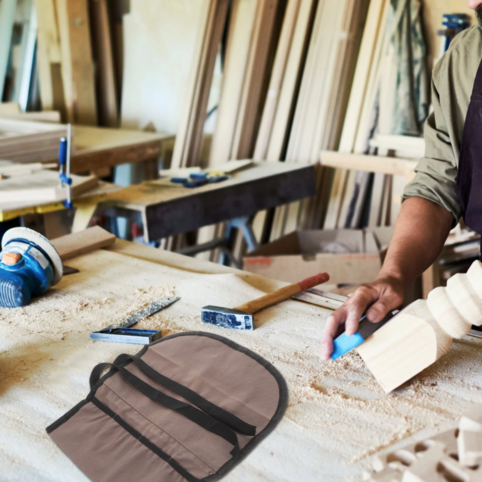 

2Pcs Heavy Duty Tool Roll Up Bag Canvas Storage Pouch for Men Fathers Husbands Carpenters Valentine Gift Wrench Socket Organizer