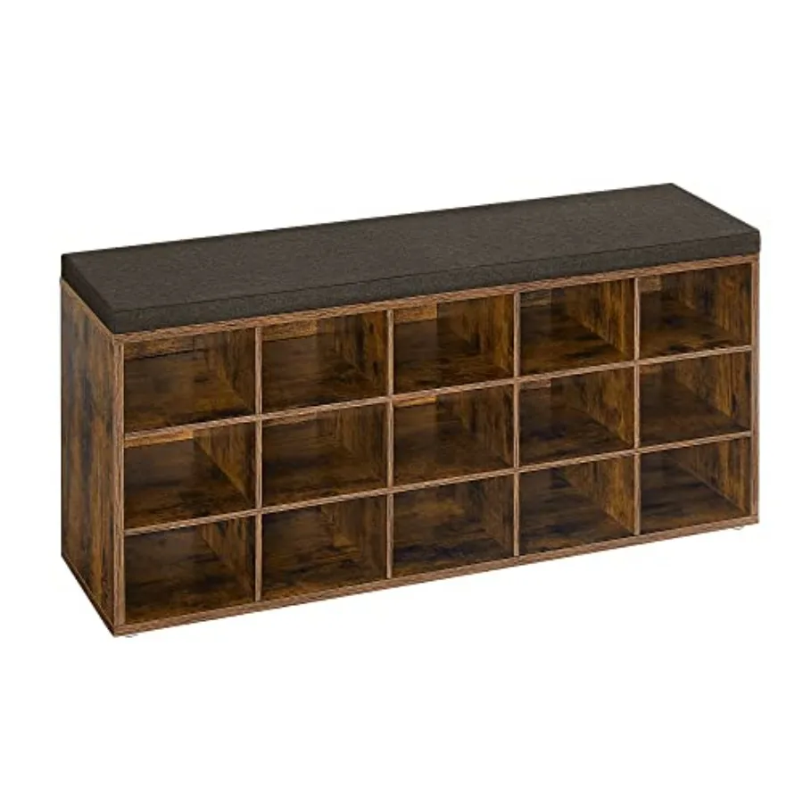 Shoe Bench Storage Bench with Padded Seat Entryway Storage with 15 Compartments Rustic Brown and Chestnut Brown for Bedroom 11.