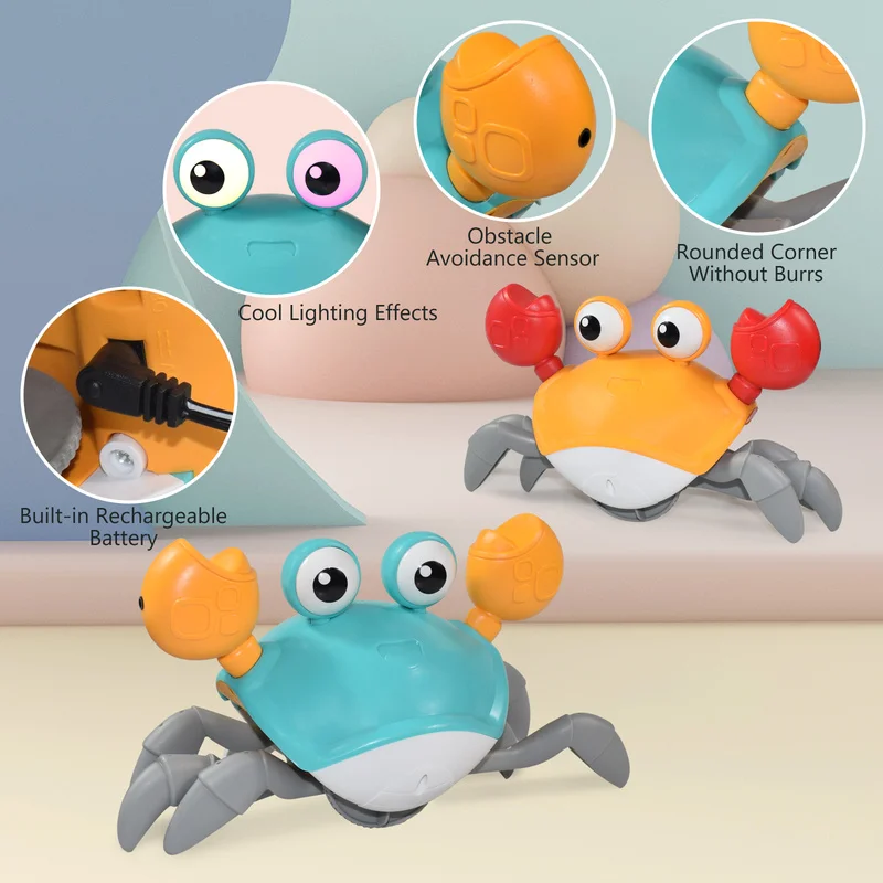 2023 New Interactive Crab Toy for Baby Crawling Crab Techno Escape Electronic Toys with Music Toddler Christmas Gift