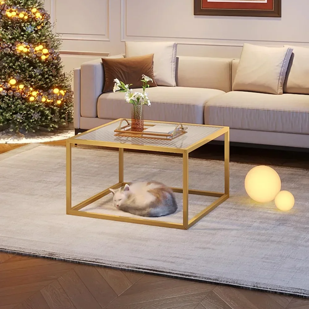 

Gold Coffee Table Glass Modern Coffee Tables for Small Space Simple Square Center Table for Living Room Home Office