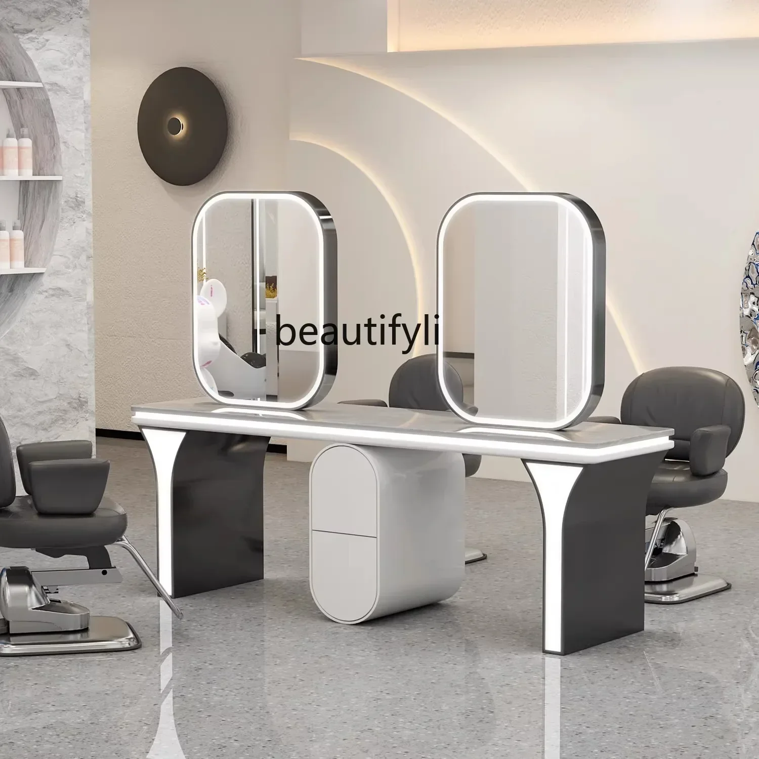 03.z.Barber shop, hair shop, mirror table, hair salon, perm and dyeing area, hair cutting cabinet integrated