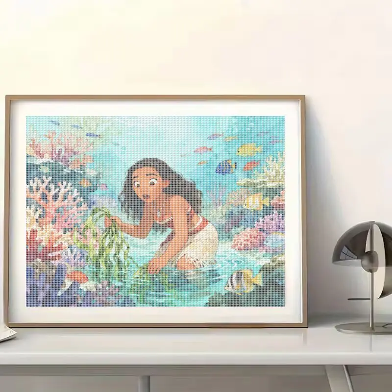1PC Moana 5D Diamond Painting Kit, DIY Cartoon Princess Ocean Adventure Big Gem Art Set, Full Coverage Crystal Rhinestone Embroi