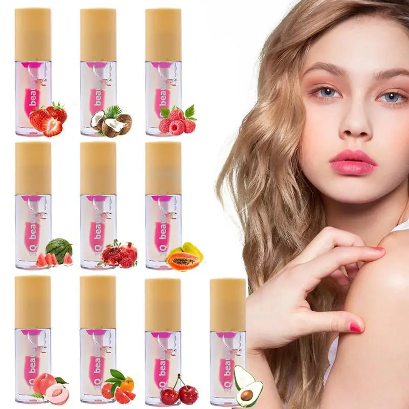 Brilhante fruta Flavored Hidratante Óleo, Brilho labial antiaderente, Mudando a cor, Sexy, 10pcs