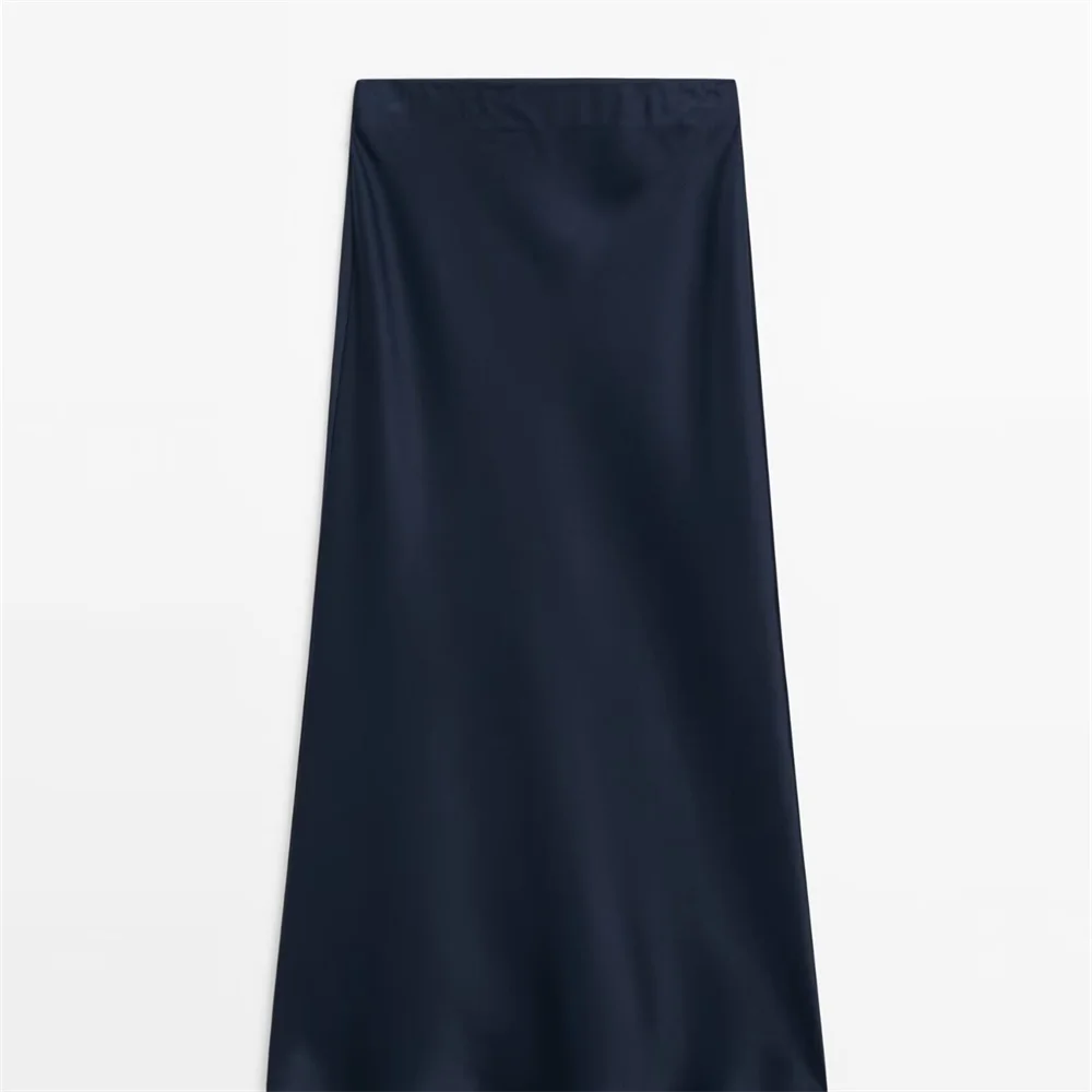 COS LRIS Summer New MassimoDutti High end Retro Deep Blue Satin Acetic Acid Half body Fishtail Skirt 05272513407