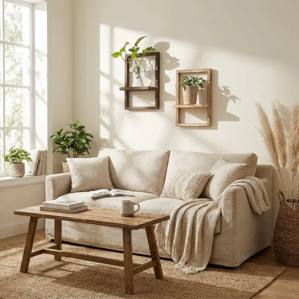 Wood Wooden Wall Shelf Decorative Square Shape Wall Floating Hanger Strong Load-Bearing Simple Plant Display Shelf Living Room
