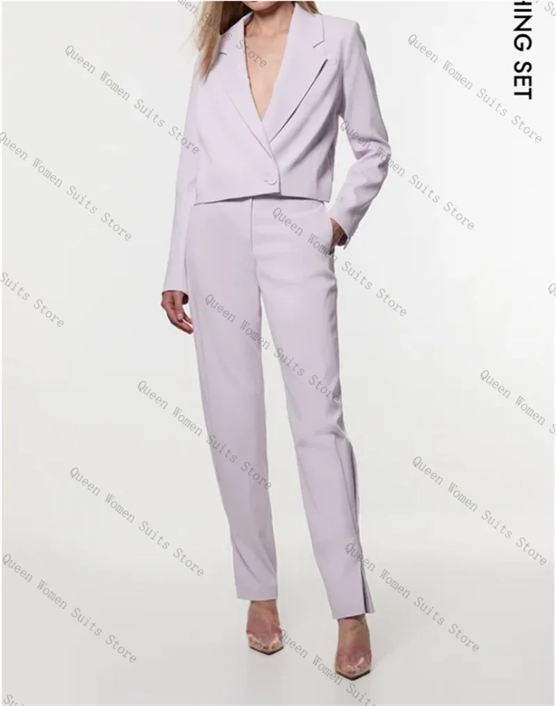 

Women Suit Pants Set 2 Pcs Short Blazer+Trousers Plus Size Formal Office Lady Jacket Wedding Prom Coat Outfit Customized
