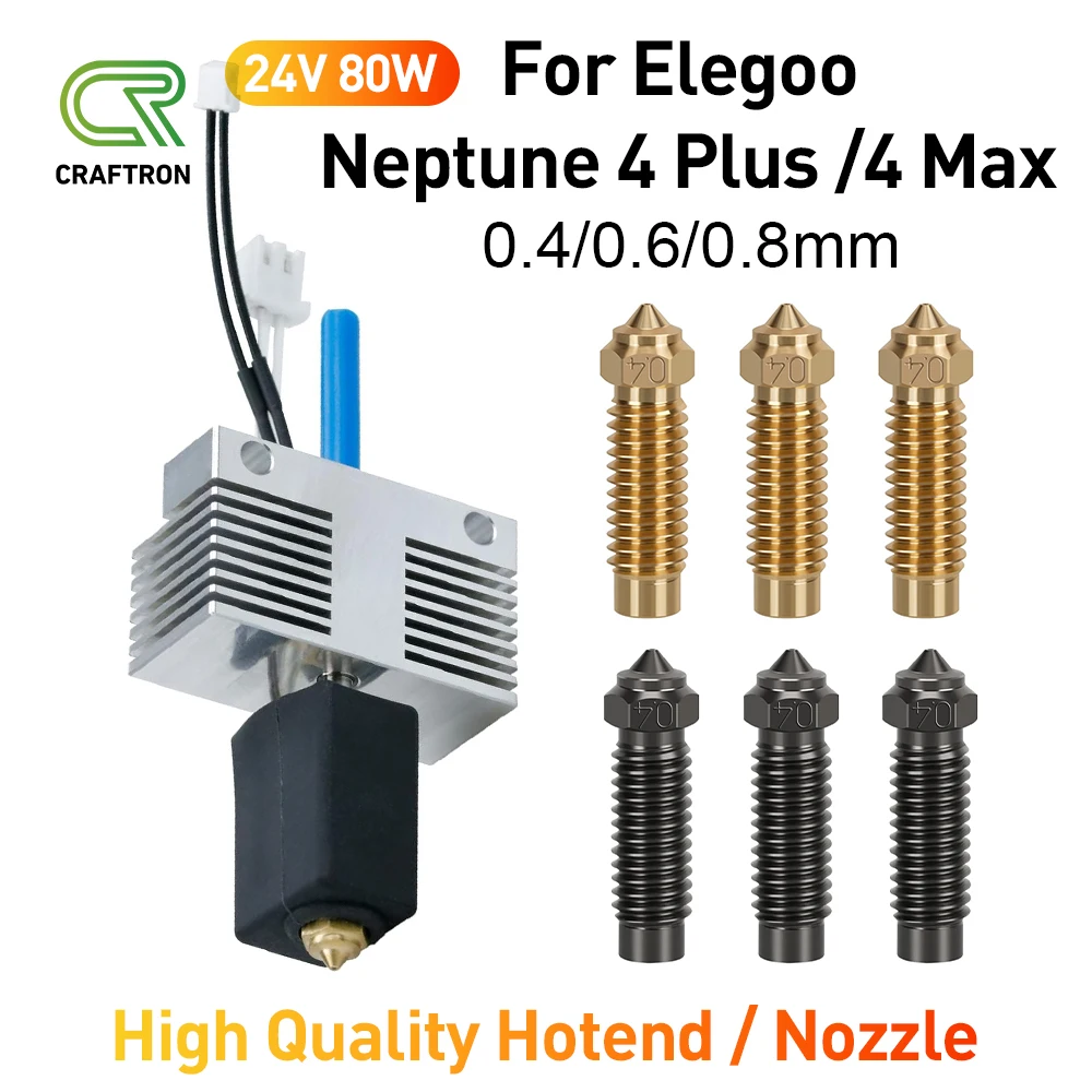 

For ELEGOO Neptune 4 Plus Max Hotend 24V 80W Kit Brass Hardened Steel Nozzle High speed 3D Printer Accessories