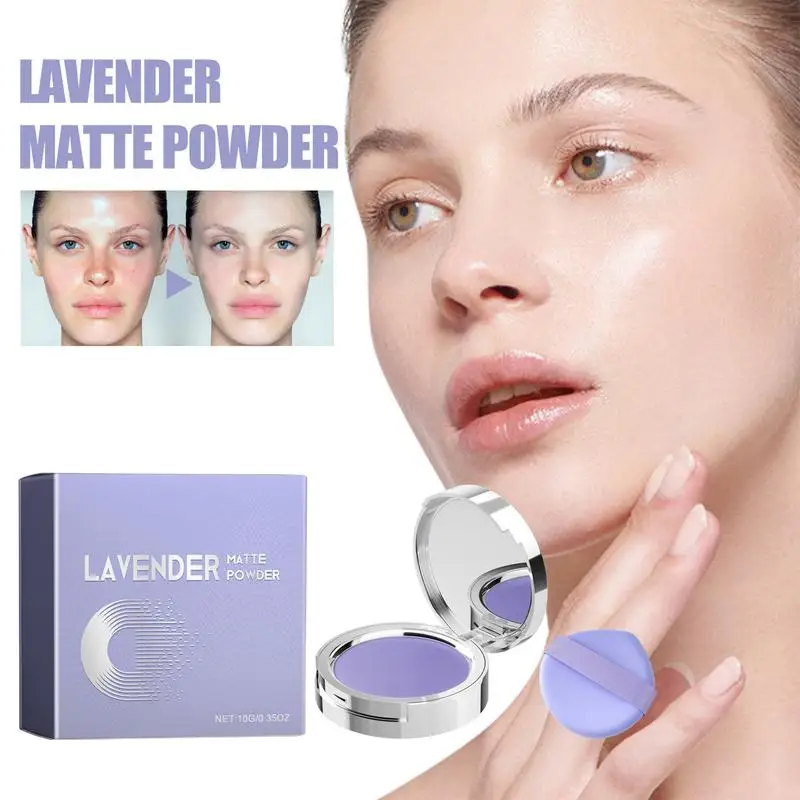 Lavendel Matte Face Powder With Mini Powder Puff 10g Whole Day Lasting Oil Control Face Powder For Girls Daily Makeup