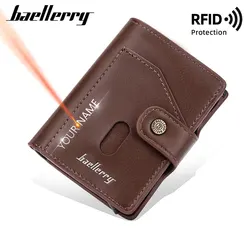 Baellerry 남성용 RFID 카드 가방, 짧은 지갑, 무료 이름 각인 카드홀더, PU 가죽 팝업, 남성 카드 지갑