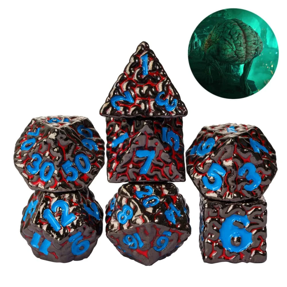 Cusdie Brain Metal DND Dices Terror Design 7Pcs Solid D4-D20 Polyhedral Dice Set for D&D Role Playing Board Games Pathfinder