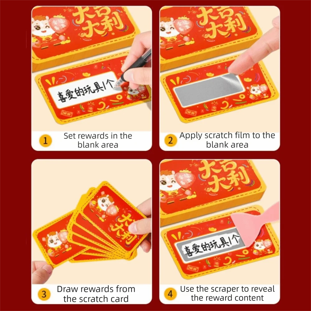 40pcs Cartoon Pony Scratch-off Cards Anniversary with Pen Vouchers Tickets New Year DIY Gift Surprise Lucky Cards Game DIY Props