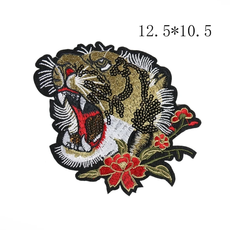 Large size domineering tiger embroidery sequin patch men\'s clothing coat badge Iron-on clothes hole sewing decoration