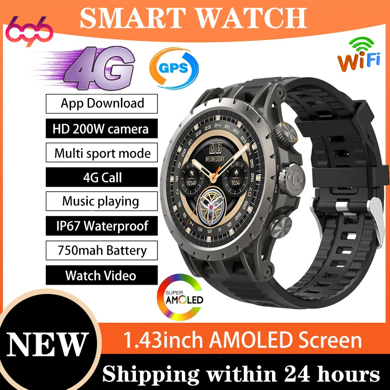 AMOLED Screen 4G Call Smart Watches Men Women 2+16Gb APP Download 200W HD Camera Smartwatch Sports Fitness GPS Waterproof Music