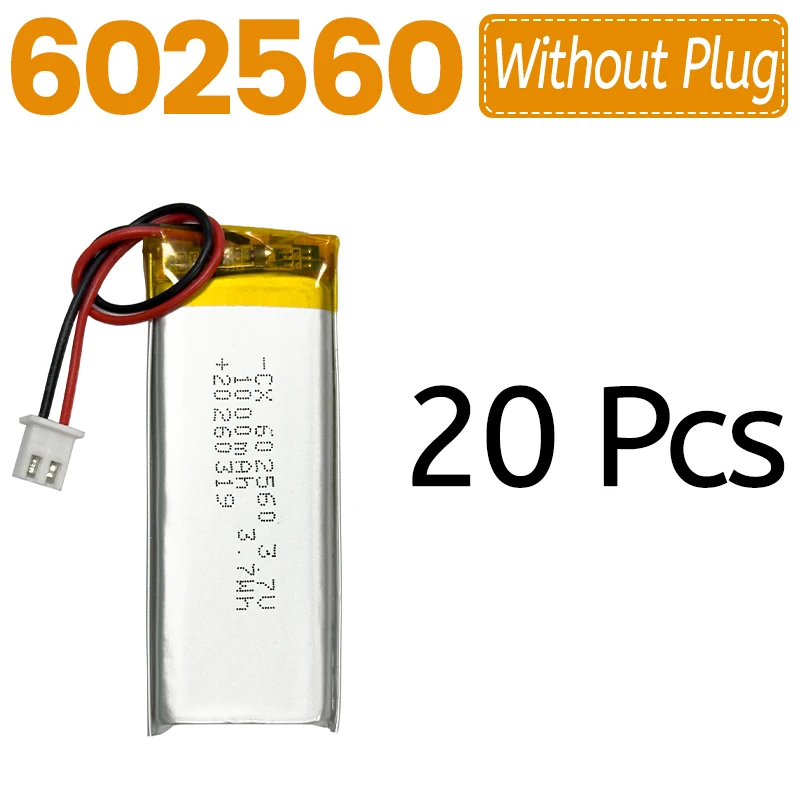 1000mAh 3.7V Li-Polymer Rechargeable Battery for 602560 Bluetooth Devices Speaker Monitor Self-Timer Toy with PH2.0 Connector