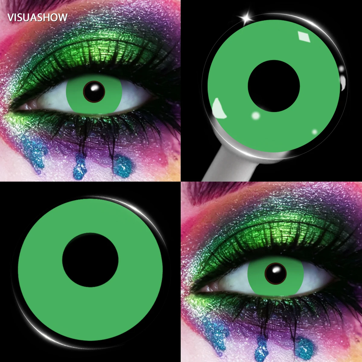 Lalens Grüne Anime-Cosplay-Farbkontaktlinsen, 1 Paar, 14,2 mm, Kosmetiklinsen für Cosplayer, Halloween, Weihnachtsfeier, Kostüm, Augen-Make-up – Detail 3