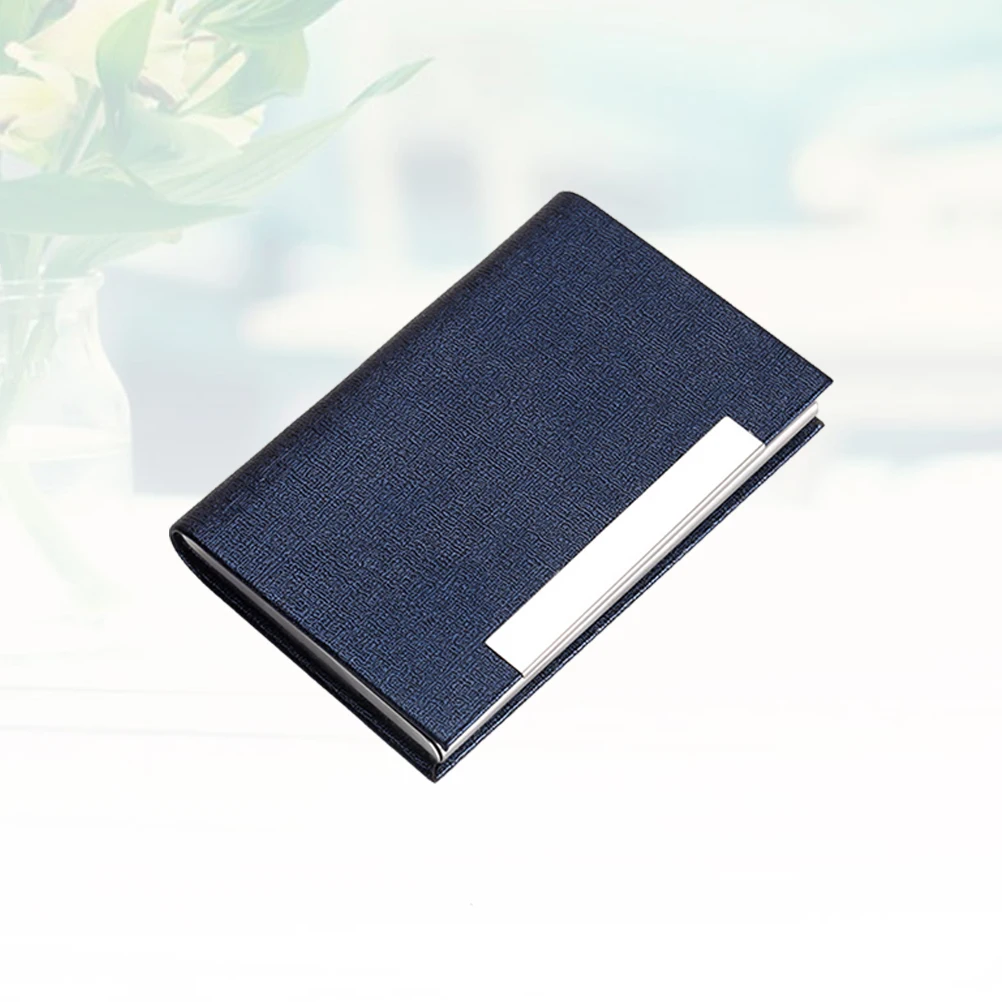 

Premium Business Card Holder Stainless Steel Pu Organizer Name Case Wallet For Id Credit Cards Blue Elegant Portable Office