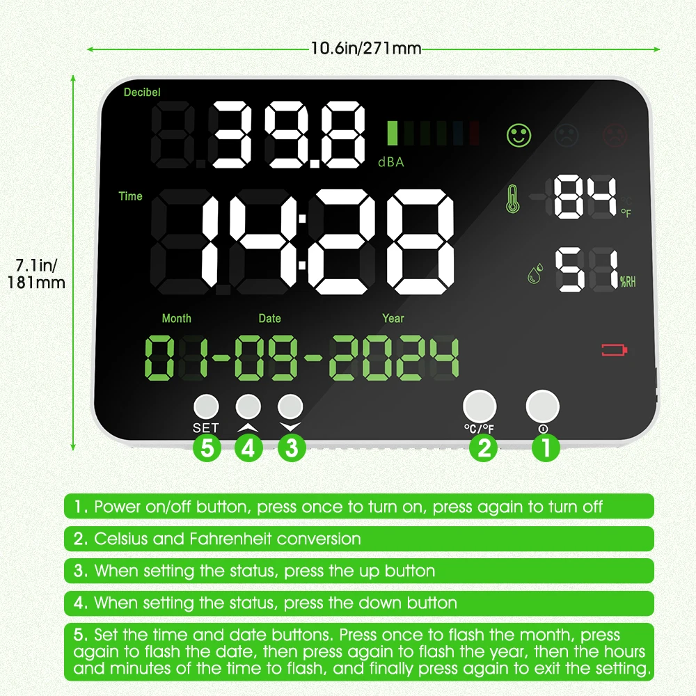 Orologio digitale HD 4 in 1, misuratore di Decibel, Display del livello sonoro, misuratore di rumore a parete, per aula, biblioteca, Studio, fabbrica