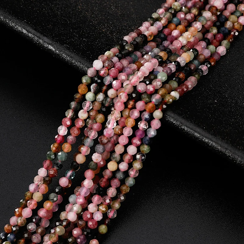 2/3/4mm Naturstein Perlen Facettierte Turmalin Spacer Perle für Schmuck Machen Diy Frauen Armband Halskette Zubehör großhandel