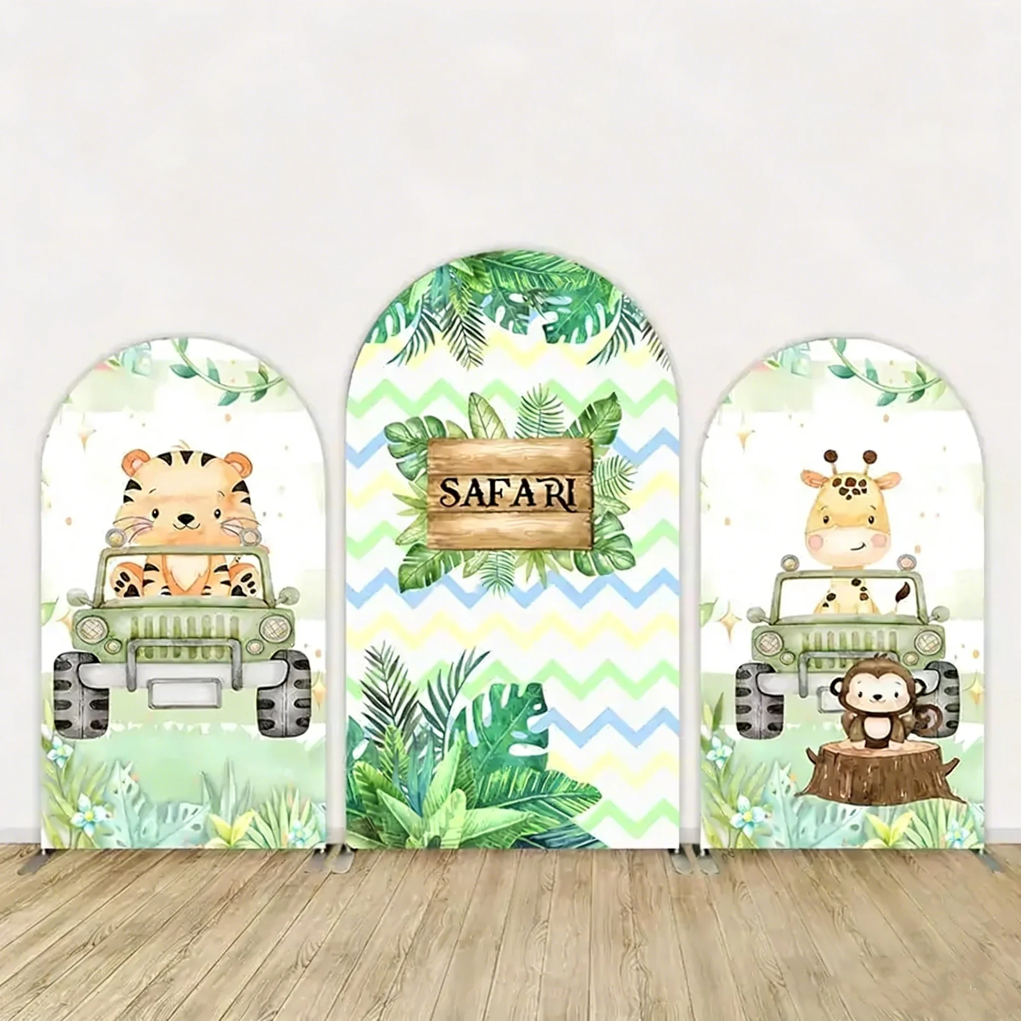 

LS Custom 2-Sided Jungle Safari Wild One Animal Boy Birthday Party Baby Shower Cover Chiara Arch Background Decor Backdrop