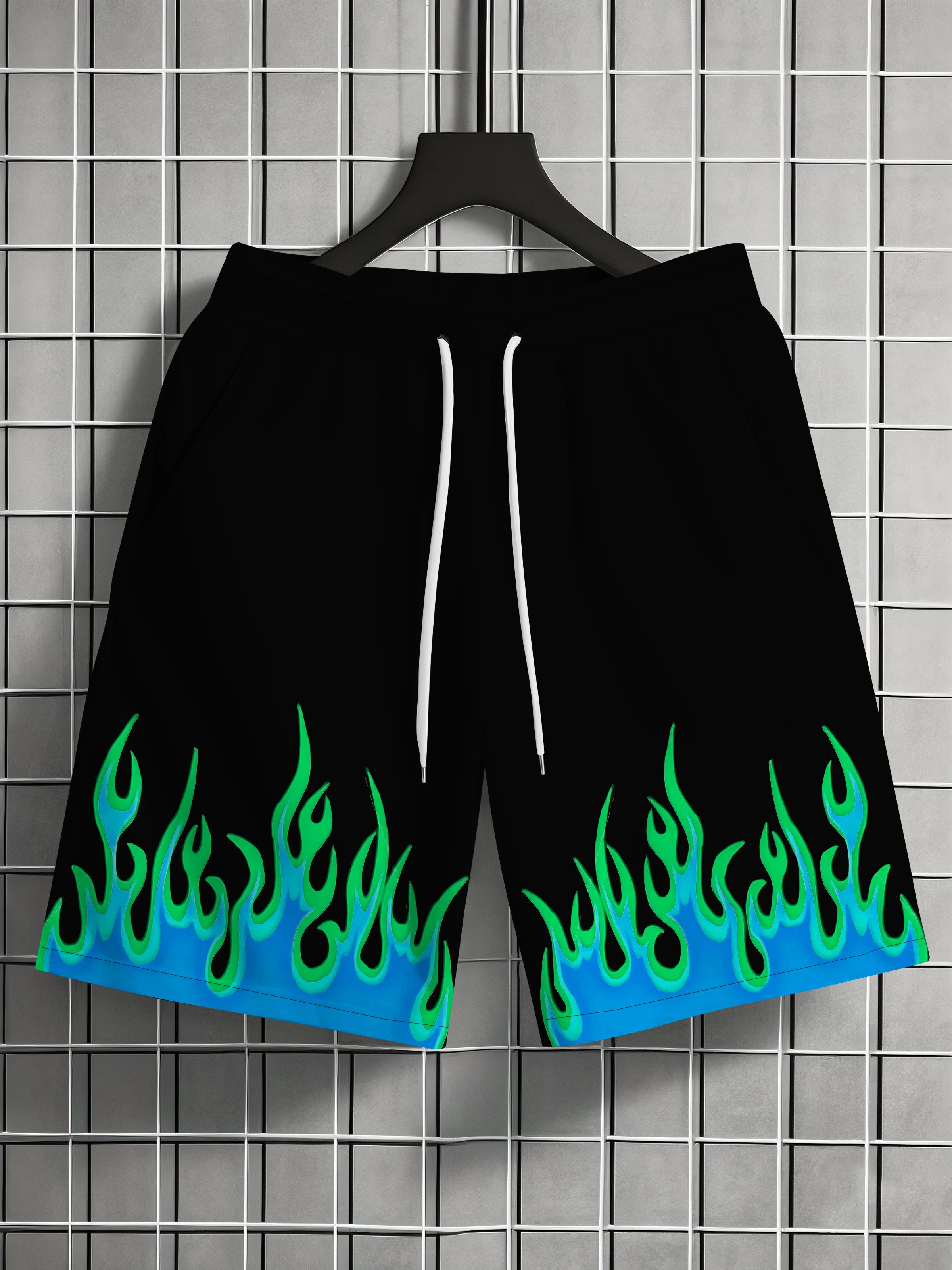 Street Hip-hop Flame Graphic Shorts Harajuku Style Fashion Y2k Beach Shorts Sports Casual Breathable Quick-drying Men's Pants