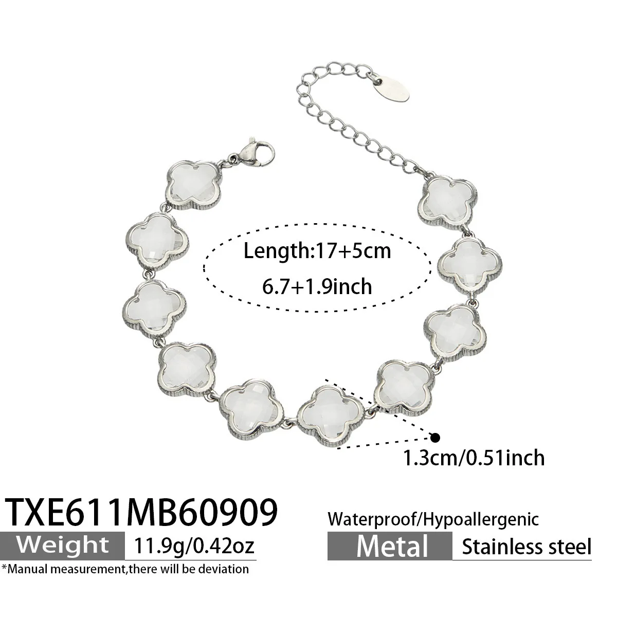 Facettierter Glasstein 4-Blatt-Blumen-Halskette Armband Ohrringe 18k Vergoldeter Edelstahl 3-teiliges Kleeblatt-Schmuckset für Damen – Detail 13