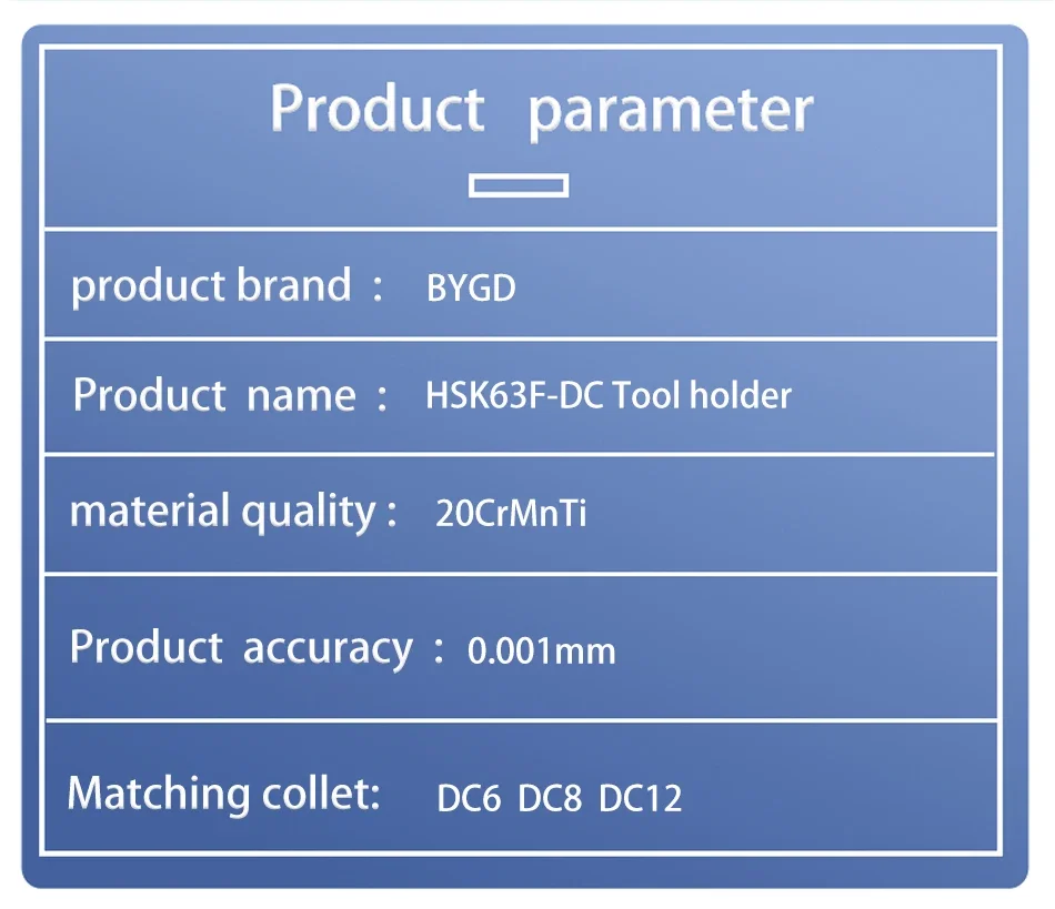 BYGD HSK63 HSK HSK63F SDC SDC6 SDC8 Hochgeschwindigkeits-Werkzeughalter Spannzange DC6 DC8 DC06 DC08 DC12 Spannzangen-Werkzeughalter Halterung Werkzeug – Detail 13