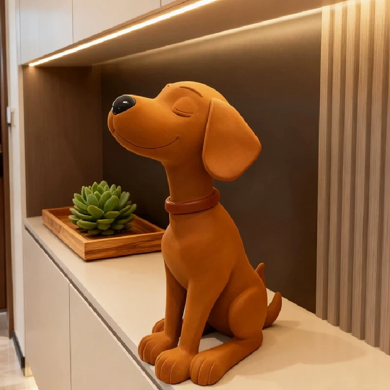 Modern Flocked Doberman Statue Creative Cartoon Animal Figurine Minimalist Home Decor For Living Room Entryway Cabinet Ornament