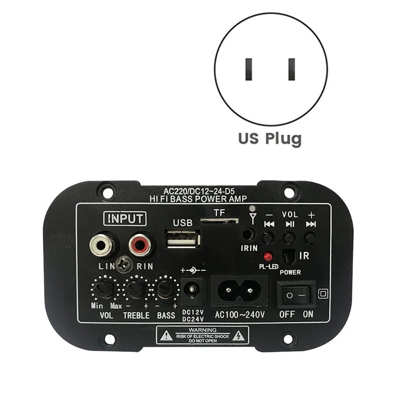 12V 24V Bluetooth Amplifier Board HIFI Bass Amplifier Board FM Subwoofer 30-120W for 10Inch Subwoofer Speaker(US Plug)