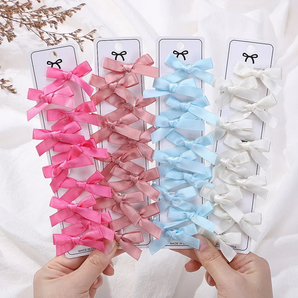 RAINBOW BOWS 10Pcs Kids Sweet Solid Color Mini Bows Hair Clip Baby Girls Ballet Style Ribbon Braided Hair Accessories Wholesale — zdjęcie 3