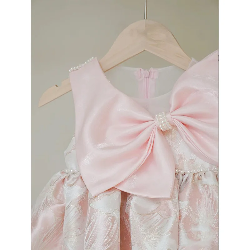 ベビーキッズプリンセスレースパールリボンガールドレス初聖体ドレス誕生日クリスマスギフトウェディングパーティー誕生日ショー