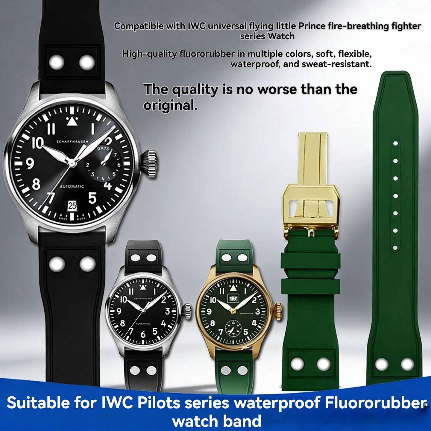 20mm 21mm 22mm Soft FKM Fluororubber Watch Strap For IWC Big Pilot Portofino TOP GUN series with Rivet Design Watch Band