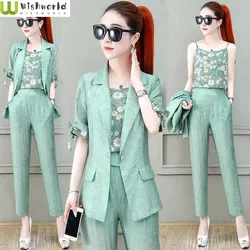 2022 Spring and Autumn New Korean Fashion Casual Women's Suit Small Suit Coat Foreign Style Elegant Women's Three Piece Set