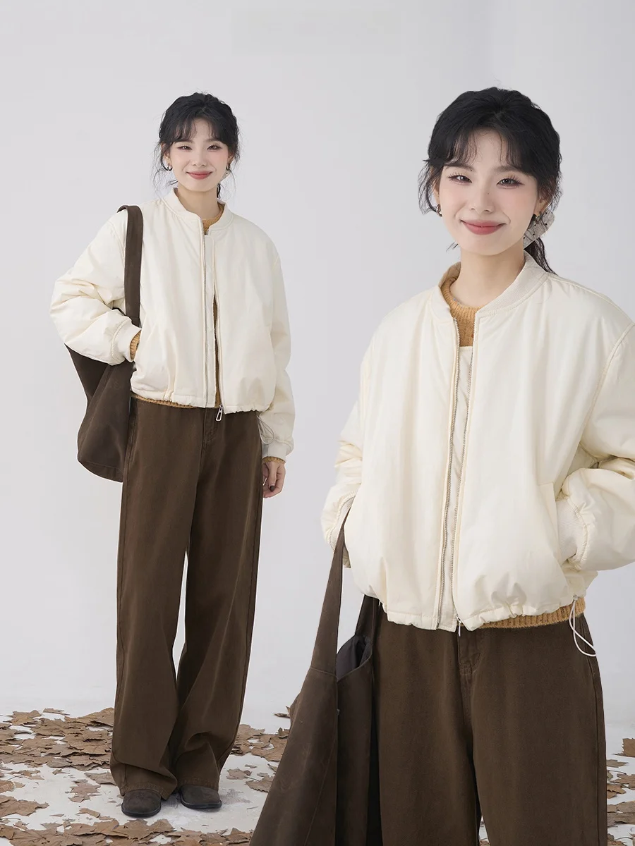 

Heme Korean Sle Casual Zipper Baseball Jaet Women's Cotton Coat Outerwear Autumn Winter Comfortable Soft Korean Design