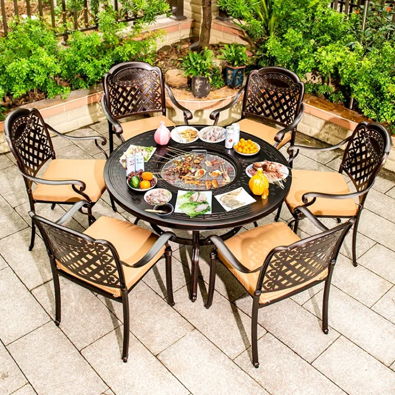 

Outdoor barbecue tables and chairs, courtyard home barbecue tables, cast aluminum commercial charcoal barbecue racks