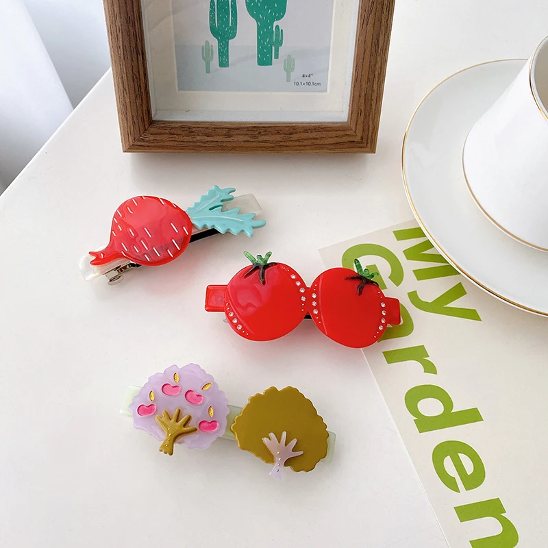 Korea Sweet New Tomato Radish Tree Shape Cute Spring Clamp Hair Clip Headdre For Women Girl Acetate Exquisite Hairpin Accessorie