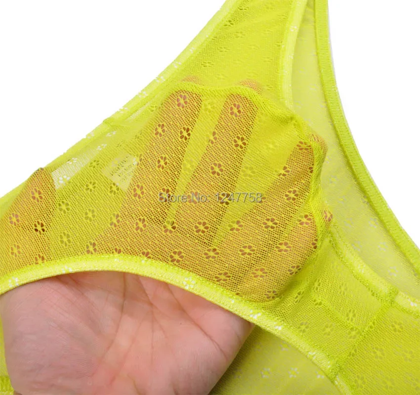 

New Men's Jacquard Bikini Briefs Underwear Male Hollow Floral Sheer Holes Lace Underpants Bulge Pouch Soft Brief Mini Pants