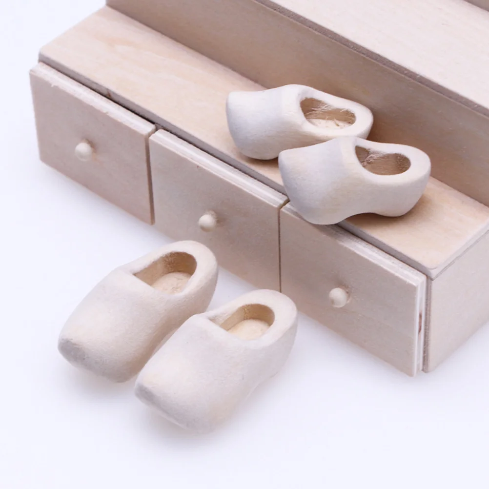 4 pares de zuecos zapatos de madera en blanco Klompen para Mini adorno de casa decoración en miniatura modelo DIY artesanía suministro niño