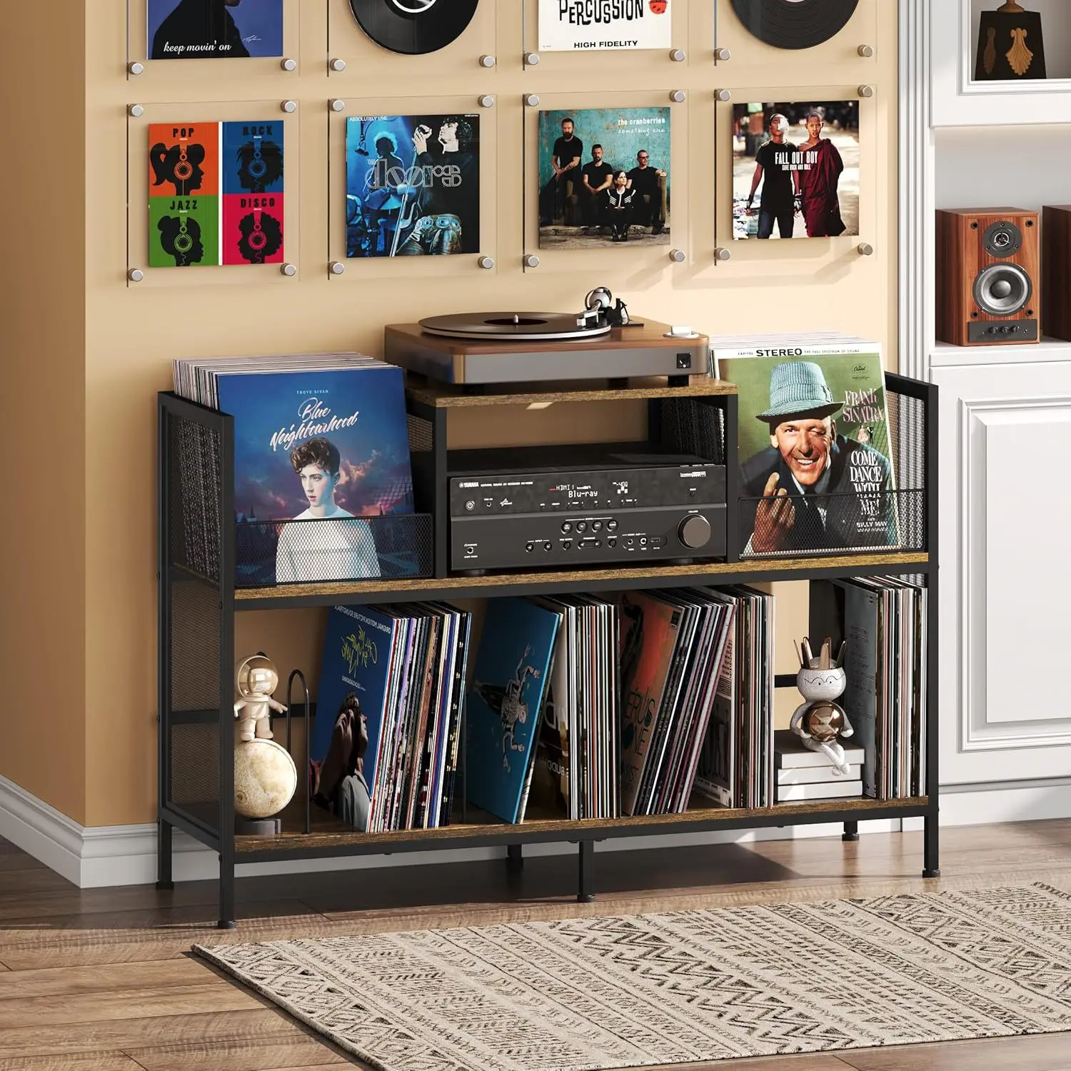 Cross-border supply of double-sided record players, tables, coffee vinyl recordracks, iron-wood combinedrecord storageacks,