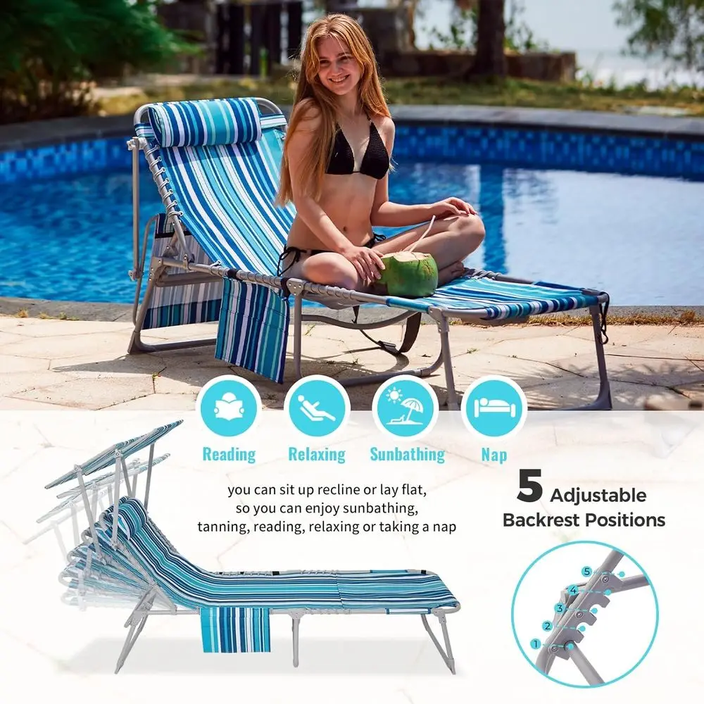 كرسي تسمير 3 في 1 قابل للطي مع فتحة للوجه ومظلة، سعة شديدة التحمل بسعة 300 رطل، 5 أوضاع قابلة للتعديل، شاي صالة خارجي #6