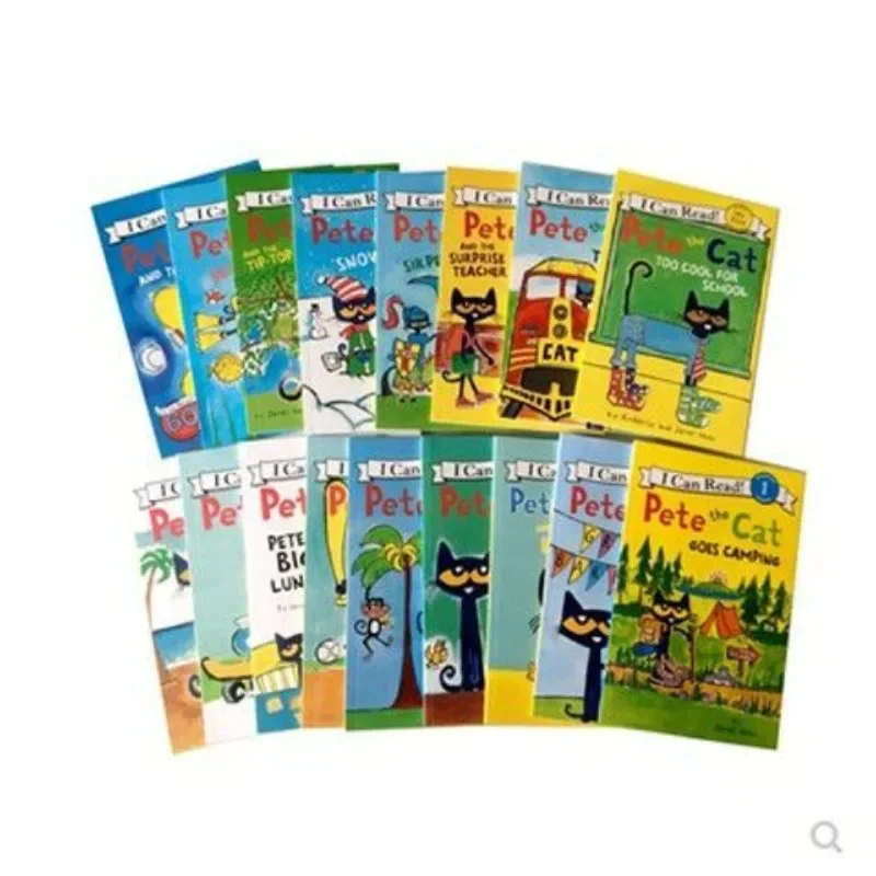 19 buku/Set I dapat membaca Pete The Cat buku gambar anak-anak bayi cerita terkenal bahasa Inggris Buku anak Set bayi buku tidur