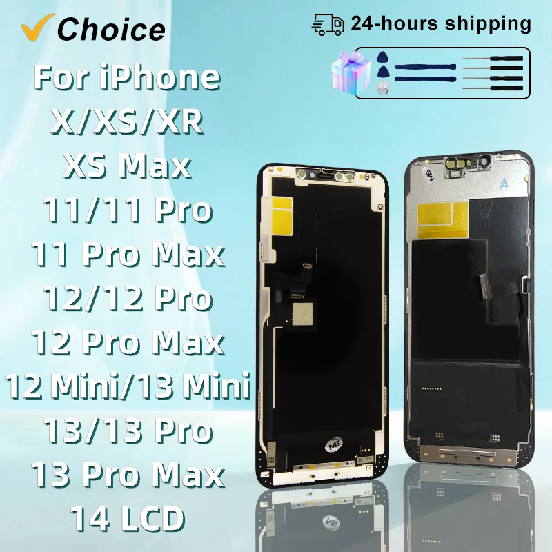 CHOICE AAA+ OLED For iPhone X XR XS Display 3D Touch Screen Digitizer For 11 Pro 12 Mini 13 Pro Max 14 Plus LCD Replacement Part