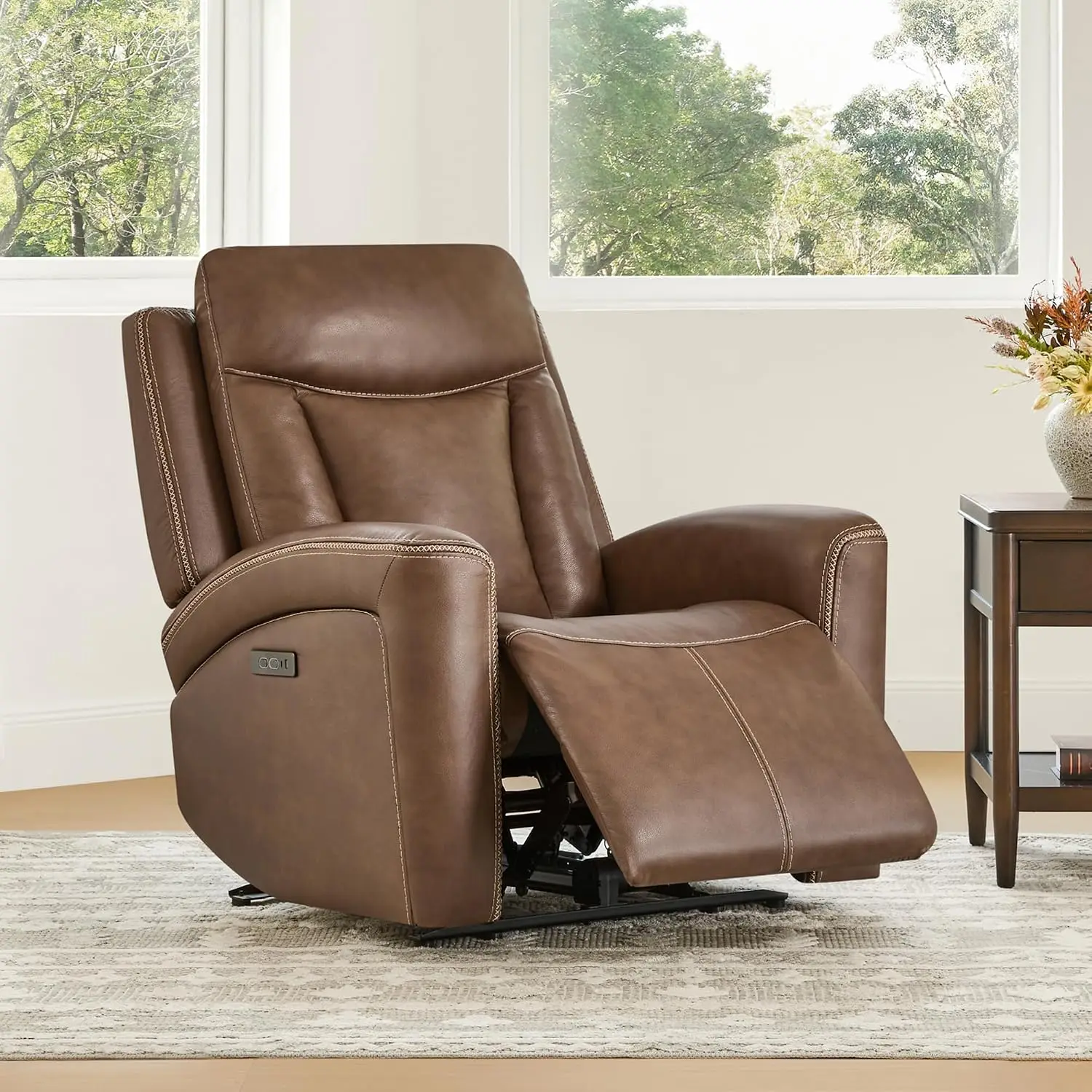 Genuine Leather Super Zero Gravity Power Recliner Chair, Cafe Brown
