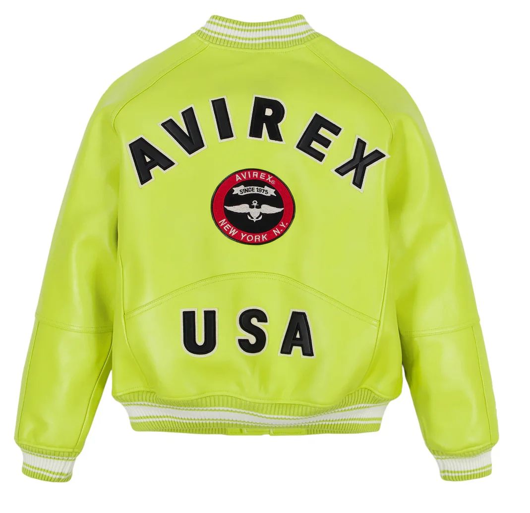 Avirex Spring 2025 New Varsity Jacket STADIUM JACKET Imported from France Lambskin Jacket Men's Leather Baseball Jacket tops