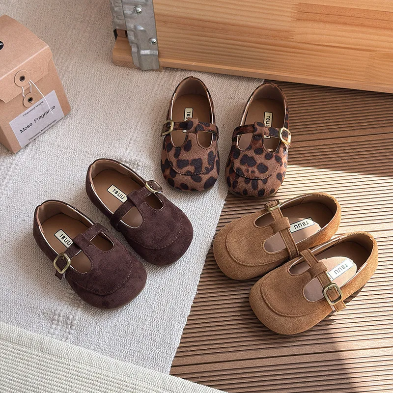 

T-strap Retro Classic Children's Dress Shoes for Party Girls Leather Shoes Toddlers Flats Princess Sweet Little Kids Soft Shoes