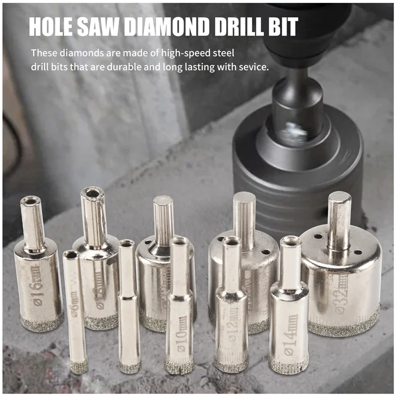 

AT29-Diamond Drill Bits,10Pcs 6-32Mm Hole Saw Diamond Drill Bit Hollow Core Drill Bit Set For Diamond Coating, Carbon Steel For
