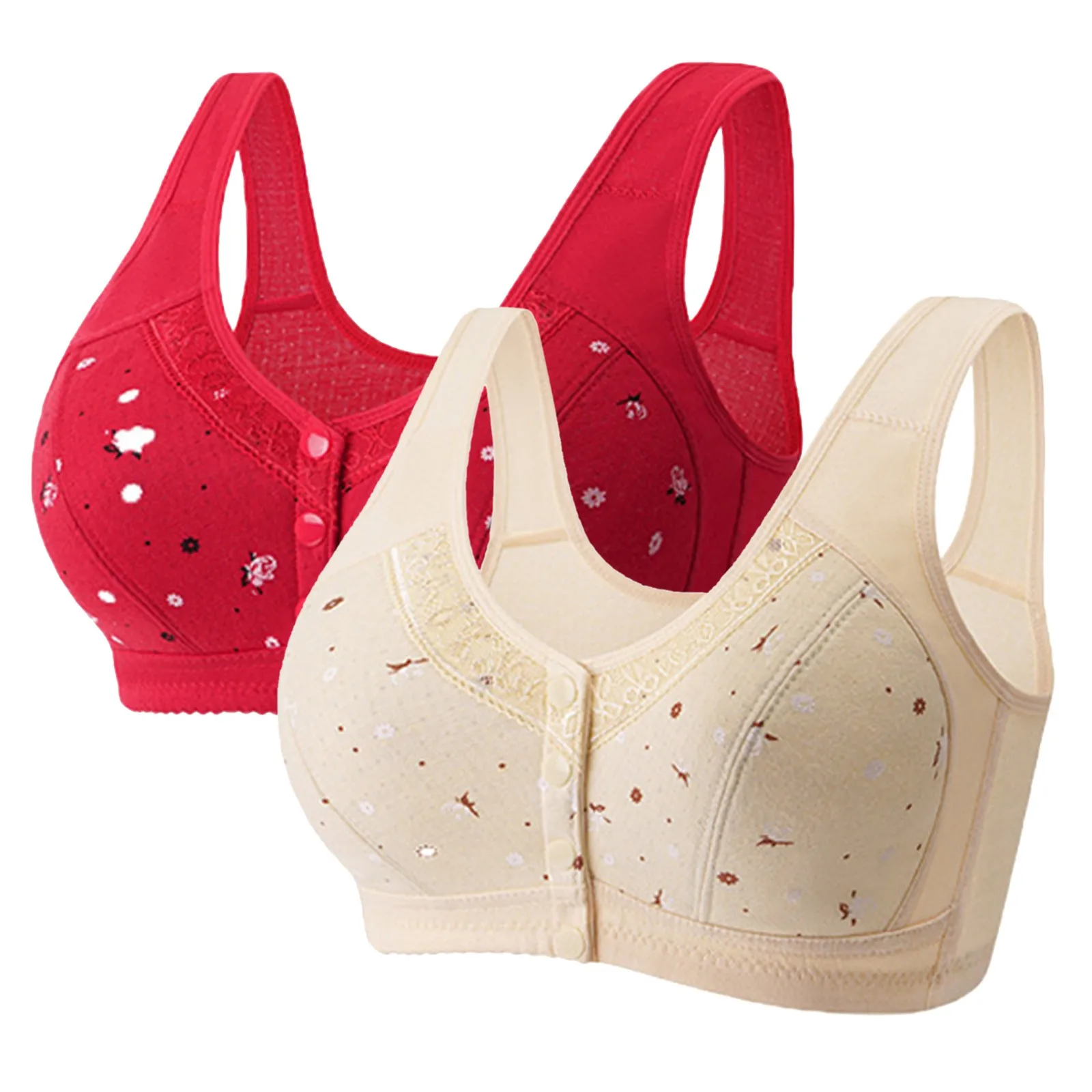 2PC Wireless Bralette biancheria intima confortevole di mezza età donne anziane pizzo petto avvolgere Ultra-sottile mamma anteriore fibbia aperta cotone