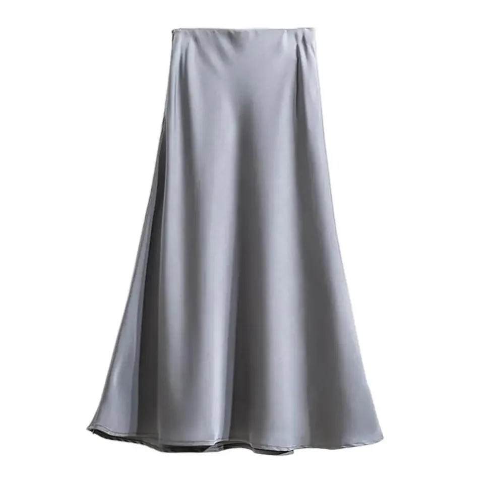 

Women High Waist Skirt High Waist Satin Maxi Skirt Smooth Fishtail Hem Skirt Commuting Leisure Wear for Work Style High-waisted